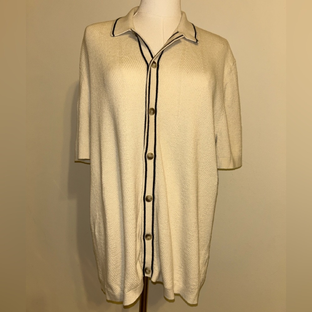 Cream Button-Up with Black Trim